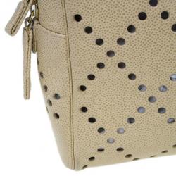 Pre Owned Chanel Beige Perforated Leather Bowler Bag