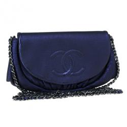 Pre Owned حقيبة شانيل هاف مون أرجوانية جلد براق بسلسلة