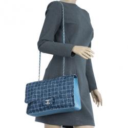 Pre Owned Chanel Blue Tweed Jumbo Flap Bag