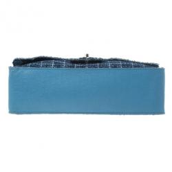 Pre Owned Chanel Blue Tweed Jumbo Flap Bag