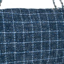 Pre Owned Chanel Blue Tweed Jumbo Flap Bag
