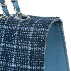 Pre Owned Chanel Blue Tweed Jumbo Flap Bag