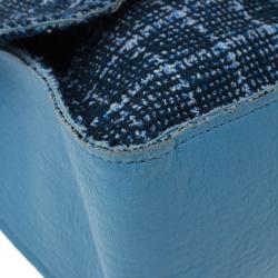 Pre Owned Chanel Blue Tweed Jumbo Flap Bag