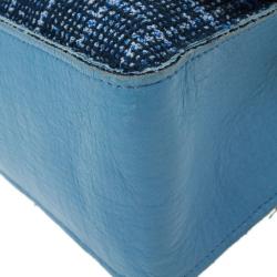 Pre Owned Chanel Blue Tweed Jumbo Flap Bag