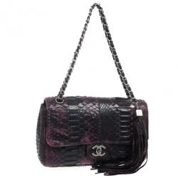 Pre Owned Chanel Python Classic Flap Shoulder Bag