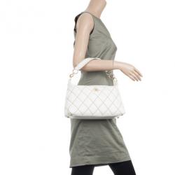 Pre Owned Chanel White Surpique Stitch Hobo