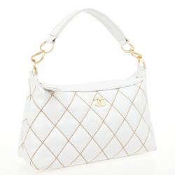 Pre Owned Chanel White Surpique Stitch Hobo
