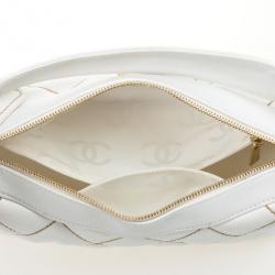 Pre Owned Chanel White Surpique Stitch Hobo