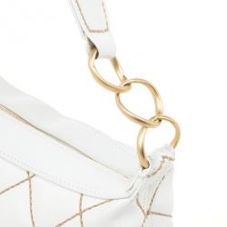 Pre Owned Chanel White Surpique Stitch Hobo