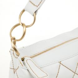 Pre Owned Chanel White Surpique Stitch Hobo
