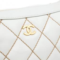 Pre Owned Chanel White Surpique Stitch Hobo