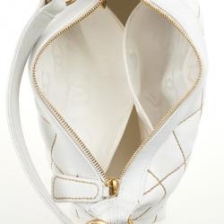 Pre Owned Chanel White Surpique Stitch Hobo