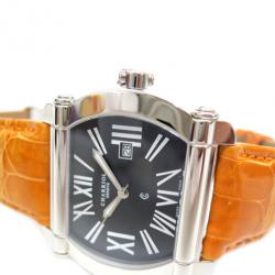 Philippe Charriol SS Leather Black Actor Mens Wristwatch 