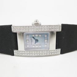 Pre Owned Chaumet Classic SS Leather Blue Mother of Pearl and Diamond Womens Wristwatch 38 MM