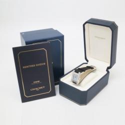 Pre Owned Chaumet Classic SS Leather Blue Mother of Pearl and Diamond Womens Wristwatch 38 MM