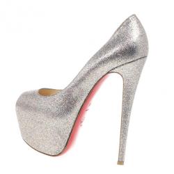 Pre Owned Christian Louboutin Glitter Highness Peep Toe Platform Pumps Size 39.5