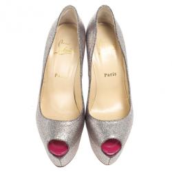Pre Owned Christian Louboutin Glitter Highness Peep Toe Platform Pumps Size 39.5