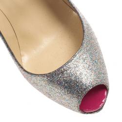 Pre Owned Christian Louboutin Glitter Highness Peep Toe Platform Pumps Size 39.5