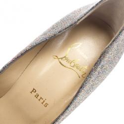 Pre Owned Christian Louboutin Glitter Highness Peep Toe Platform Pumps Size 39.5