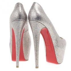 Pre Owned Christian Louboutin Glitter Highness Peep Toe Platform Pumps Size 39.5
