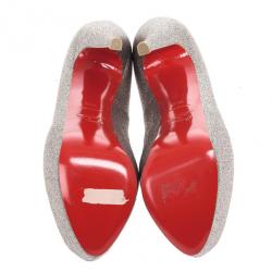 Pre Owned Christian Louboutin Glitter Highness Peep Toe Platform Pumps Size 39.5