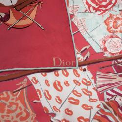 Dior Pink Printed Silk Scarf