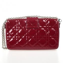 Pre Owned Christian Dior Red Cannage Quilted Patent Leather Lady Dior New Lock Mini Flap Bag