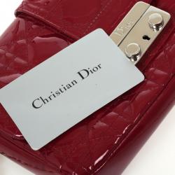 Pre Owned Christian Dior Red Cannage Quilted Patent Leather Lady Dior New Lock Mini Flap Bag