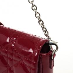 Pre Owned Christian Dior Red Cannage Quilted Patent Leather Lady Dior New Lock Mini Flap Bag