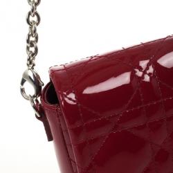Pre Owned Christian Dior Red Cannage Quilted Patent Leather Lady Dior New Lock Mini Flap Bag