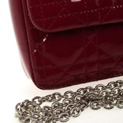 Pre Owned Christian Dior Red Cannage Quilted Patent Leather Lady Dior New Lock Mini Flap Bag