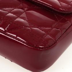 Pre Owned Christian Dior Red Cannage Quilted Patent Leather Lady Dior New Lock Mini Flap Bag