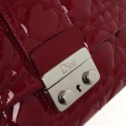 Pre Owned Christian Dior Red Cannage Quilted Patent Leather Lady Dior New Lock Mini Flap Bag