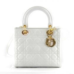 Pre Owned Dior Lady Dior Bag in Ivory Lambskin Leather