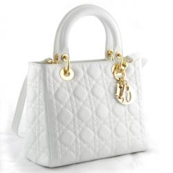 Pre Owned Dior Lady Dior Bag in Ivory Lambskin Leather