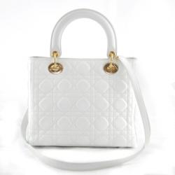 Pre Owned Dior Lady Dior Bag in Ivory Lambskin Leather