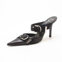 Pre Owned Dior Black Leather Pointed Toe Slides Size 37.5