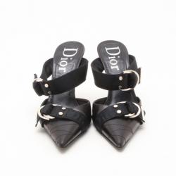 Pre Owned Dior Black Leather Pointed Toe Slides Size 37.5