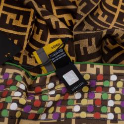 Pre Owned Fendi Brown Zucca Polka Dot Scarf