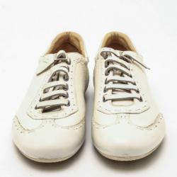 Fendi Cream Leather Lace Up Sneakers Size 41