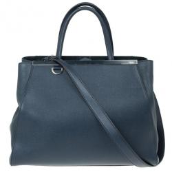Pre Owned Fendi Navy Blue Leather Large 2Jours Tote
