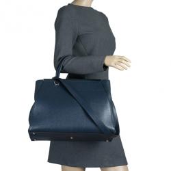 Pre Owned Fendi Navy Blue Leather Large 2Jours Tote