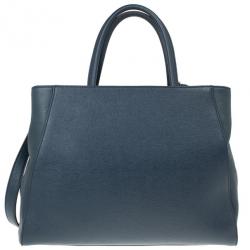 Pre Owned Fendi Navy Blue Leather Large 2Jours Tote