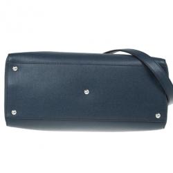 Pre Owned Fendi Navy Blue Leather Large 2Jours Tote