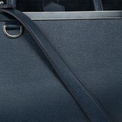 Pre Owned Fendi Navy Blue Leather Large 2Jours Tote