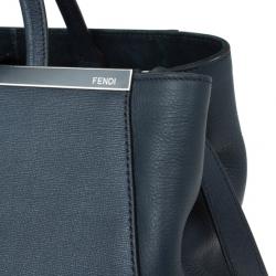 Pre Owned Fendi Navy Blue Leather Large 2Jours Tote