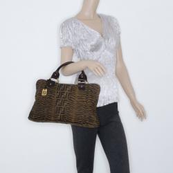 Pre Owned Fendi Brown Zebra Zucca Tote
