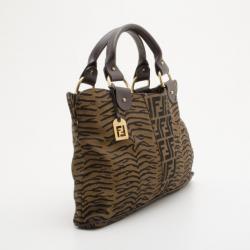 Pre Owned Fendi Brown Zebra Zucca Tote