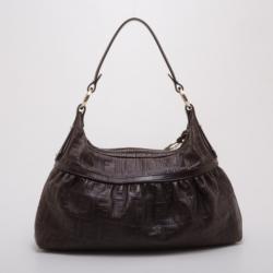 مملوكة مسبقًا Fendi Brown Leather Monogram Chef Hobo 