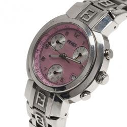 Pre Owned Fendi Pink Stainless Steel Zucca Women's Wristwatch 32MM